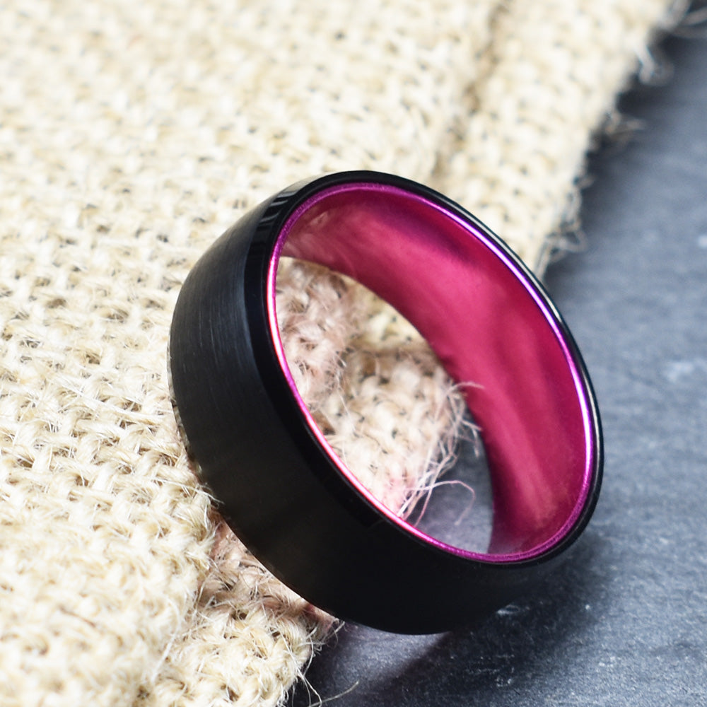 Pristine Passion Fuchsia Interior Tungsten Wedding Band 8MM - PRISTINE RINGS