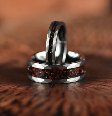 Grey Hammered Tungsten Dinosaur Bone and Meteorite Women's Wedding Band 4MM - PRISTINE RINGS