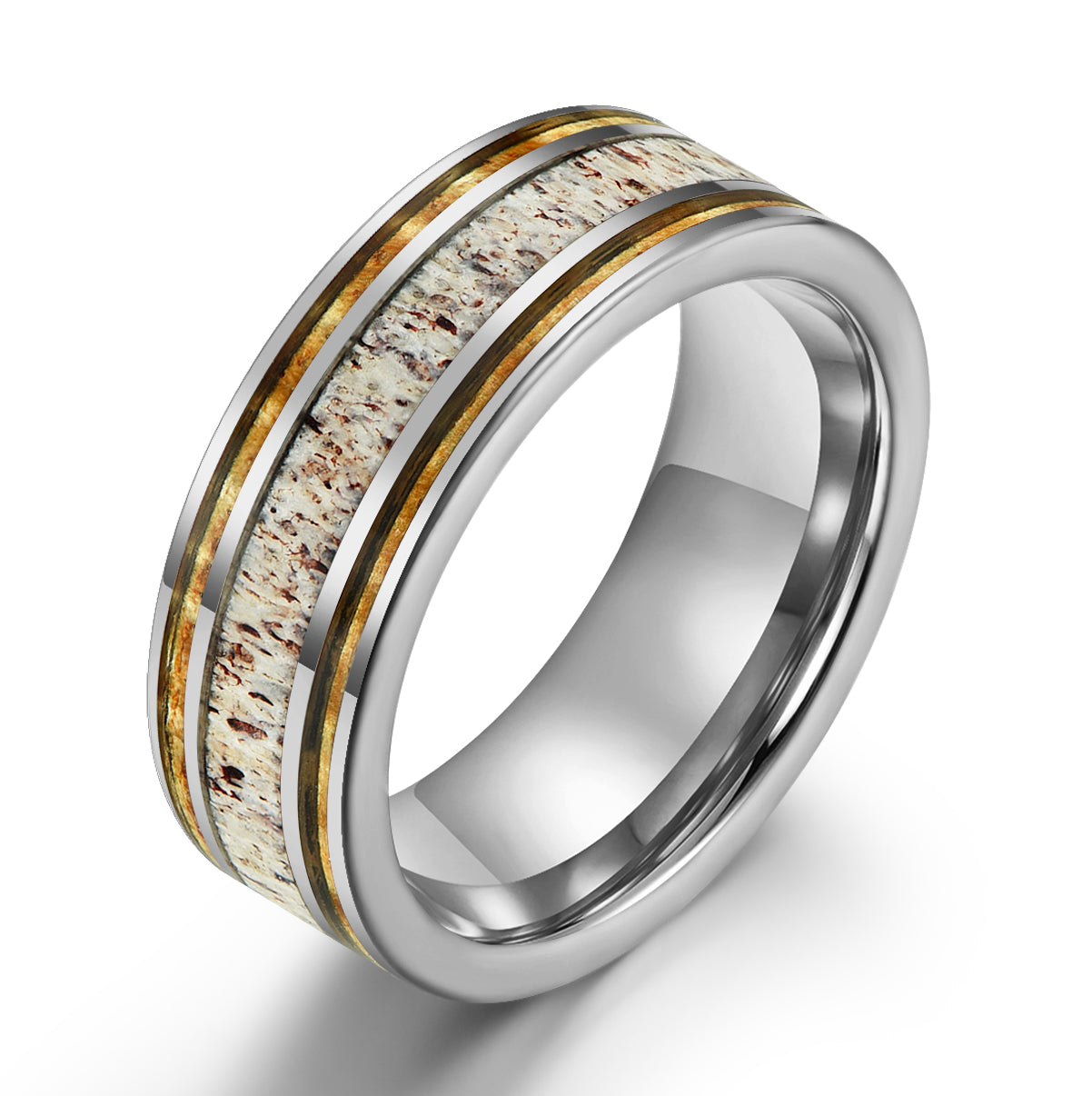 Hawaiian Koa Wood & Antler Tungsten Mens Wedding Band 8MM - PRISTINE RINGS