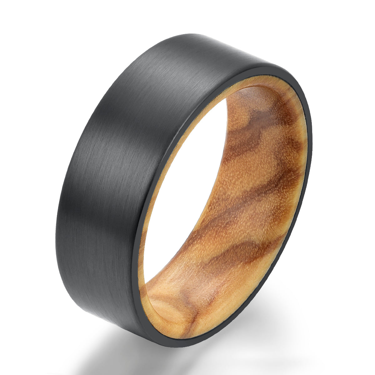 Zirconium Olive Wood Men's Wedding Band 8MM - PRISTINE RINGS
