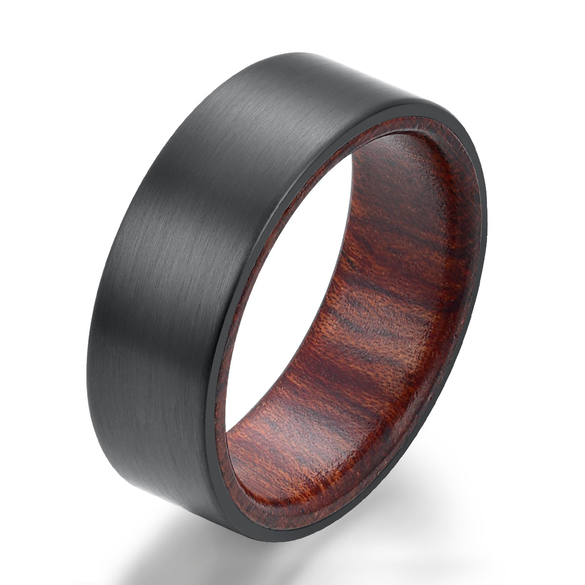 Zirconium Rose Wood Men's Wedding Band 8MM - PRISTINE RINGS