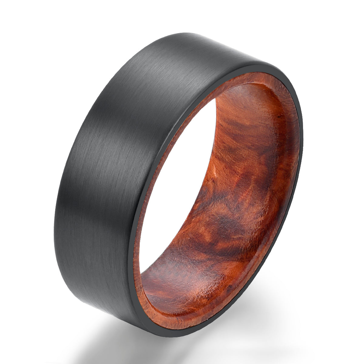 Zirconium Rose Wood Burl Men's Wedding Band 8MM - PRISTINE RINGS