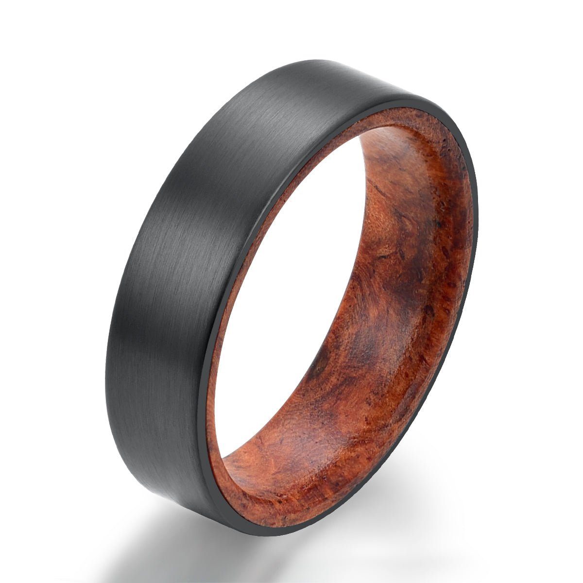 Zirconium Rose Wood Burl Men's Wedding Band 6MM - PRISTINE RINGS