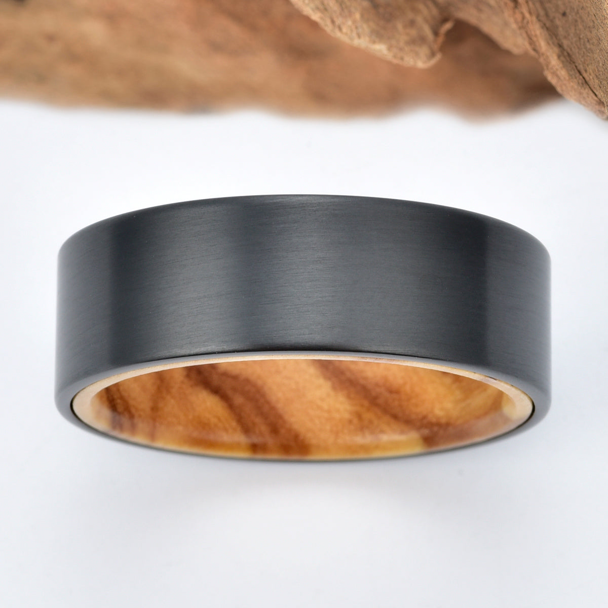 Zirconium Olive Wood Men's Wedding Band 8MM