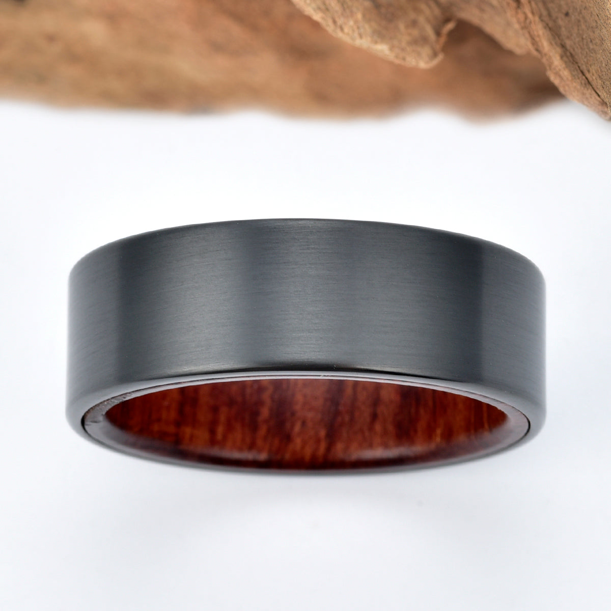 Zirconium Rose Wood Men's Wedding Band 8MM