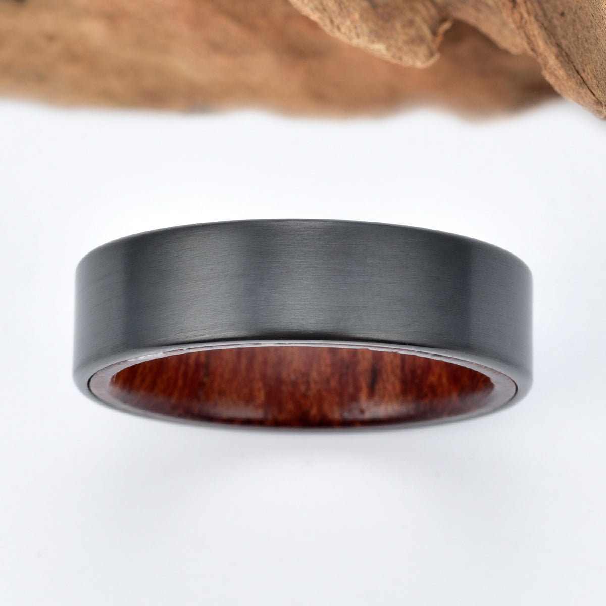 Zirconium Rose Wood Men's Wedding Band 6MM - PRISTINE RINGS