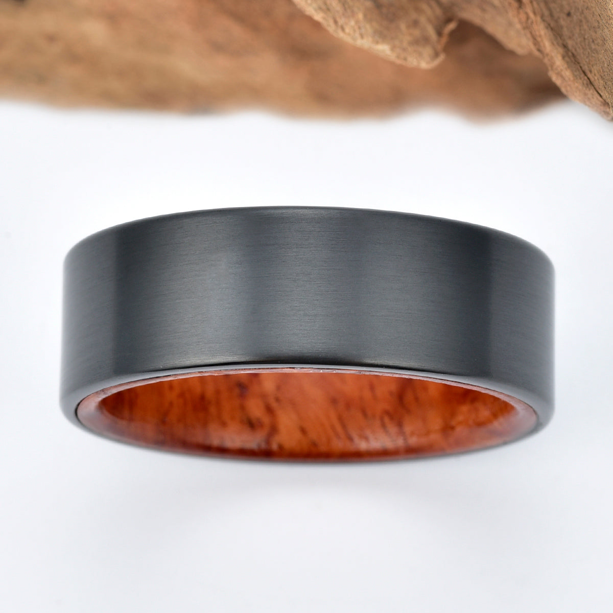 Zirconium Rose Wood Burl Men's Wedding Band 8MM - PRISTINE RINGS