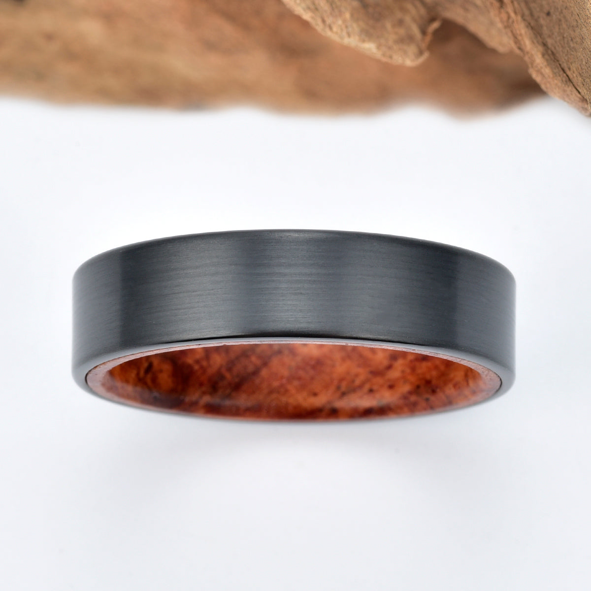 Zirconium Rose Wood Burl Men's Wedding Band 6MM - PRISTINE RINGS