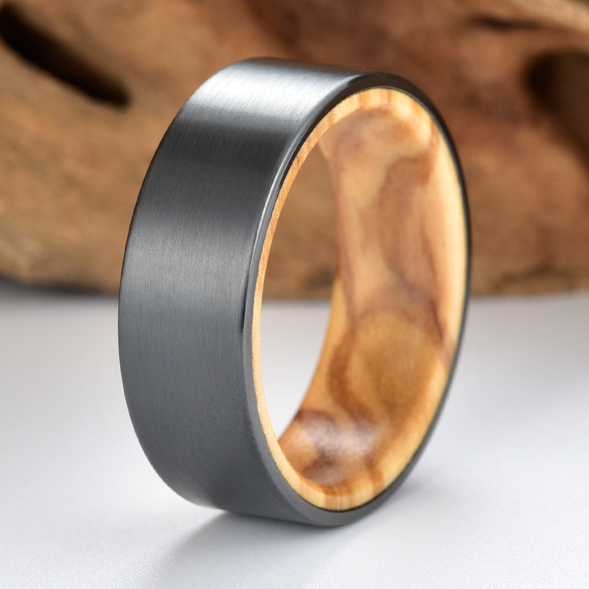 Zirconium Olive Wood Men's Wedding Band 8MM