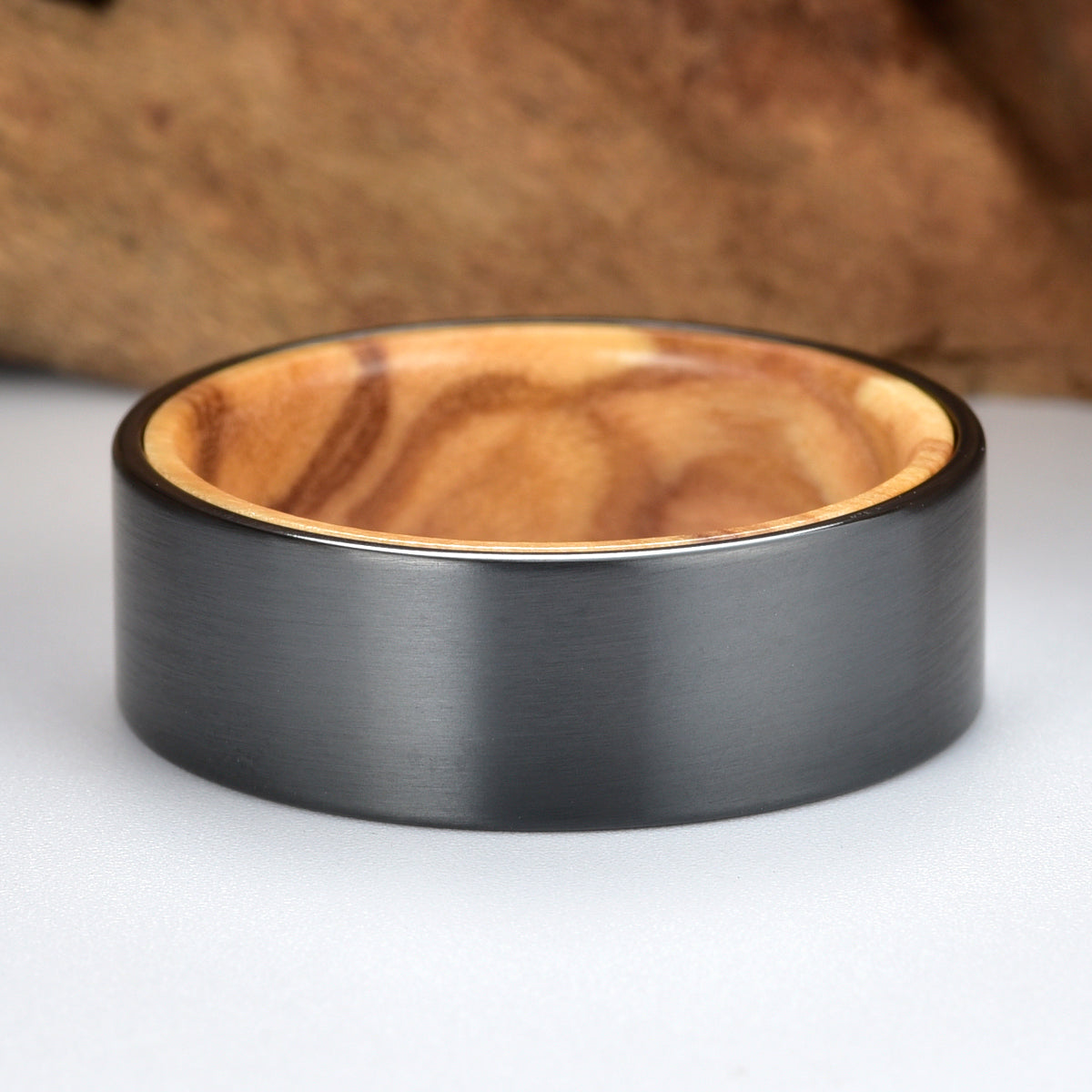 Zirconium Olive Wood Men's Wedding Band 8MM - PRISTINE RINGS
