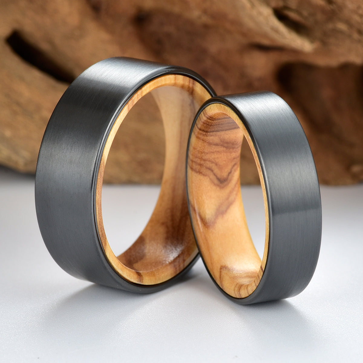 Zirconium Olive Wood Men's Wedding Band 8MM
