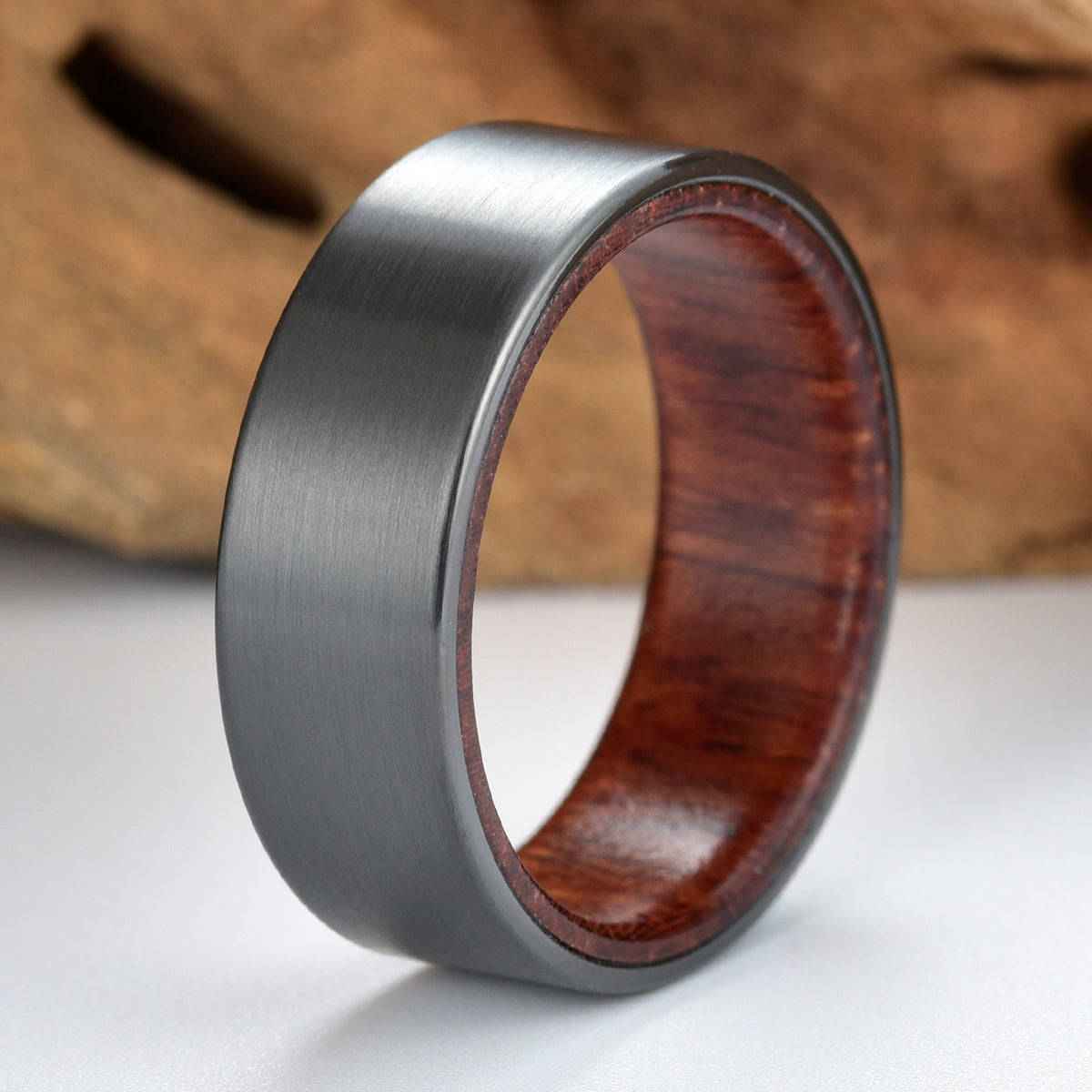 Zirconium Rose Wood Men's Wedding Band 8MM