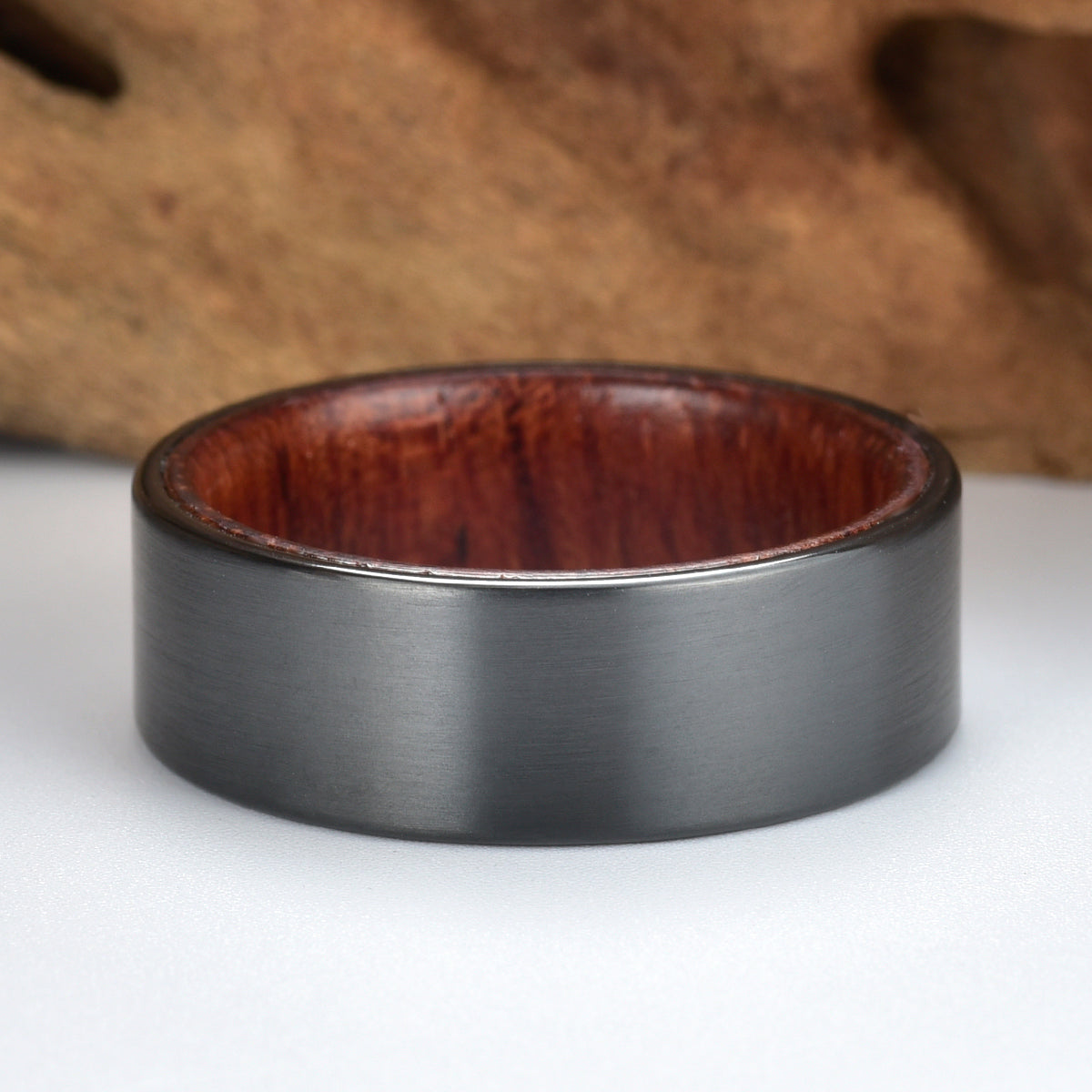 Zirconium Rose Wood Men's Wedding Band 8MM