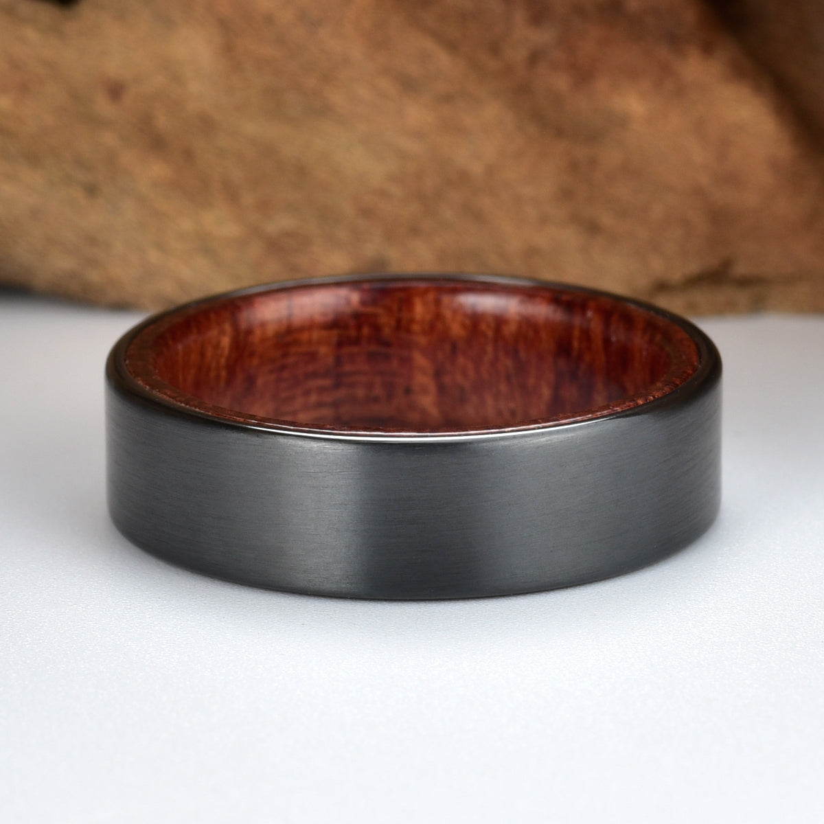 Zirconium Rose Wood Men's Wedding Band 6MM - PRISTINE RINGS