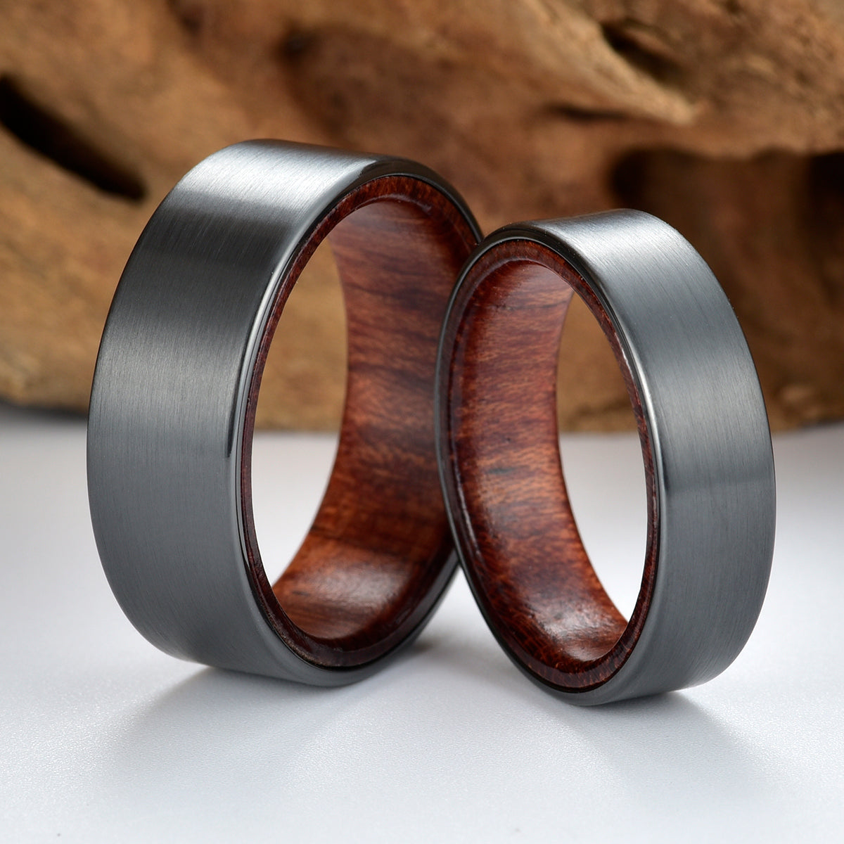 Zirconium Rose Wood Men's Wedding Band 8MM