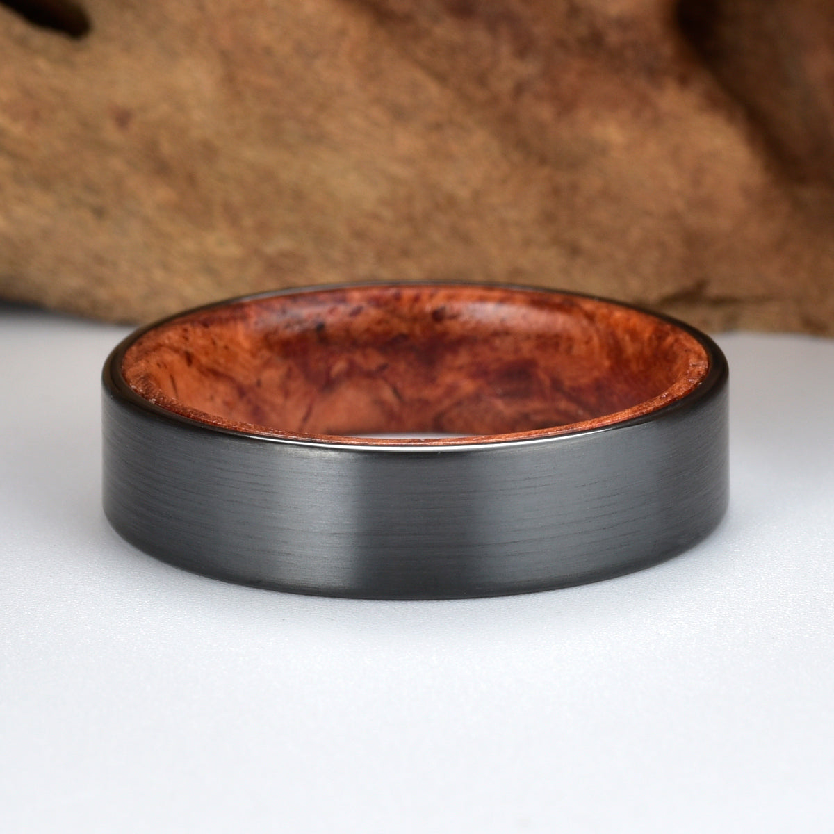 Zirconium Rose Wood Burl Men's Wedding Band 6MM - PRISTINE RINGS