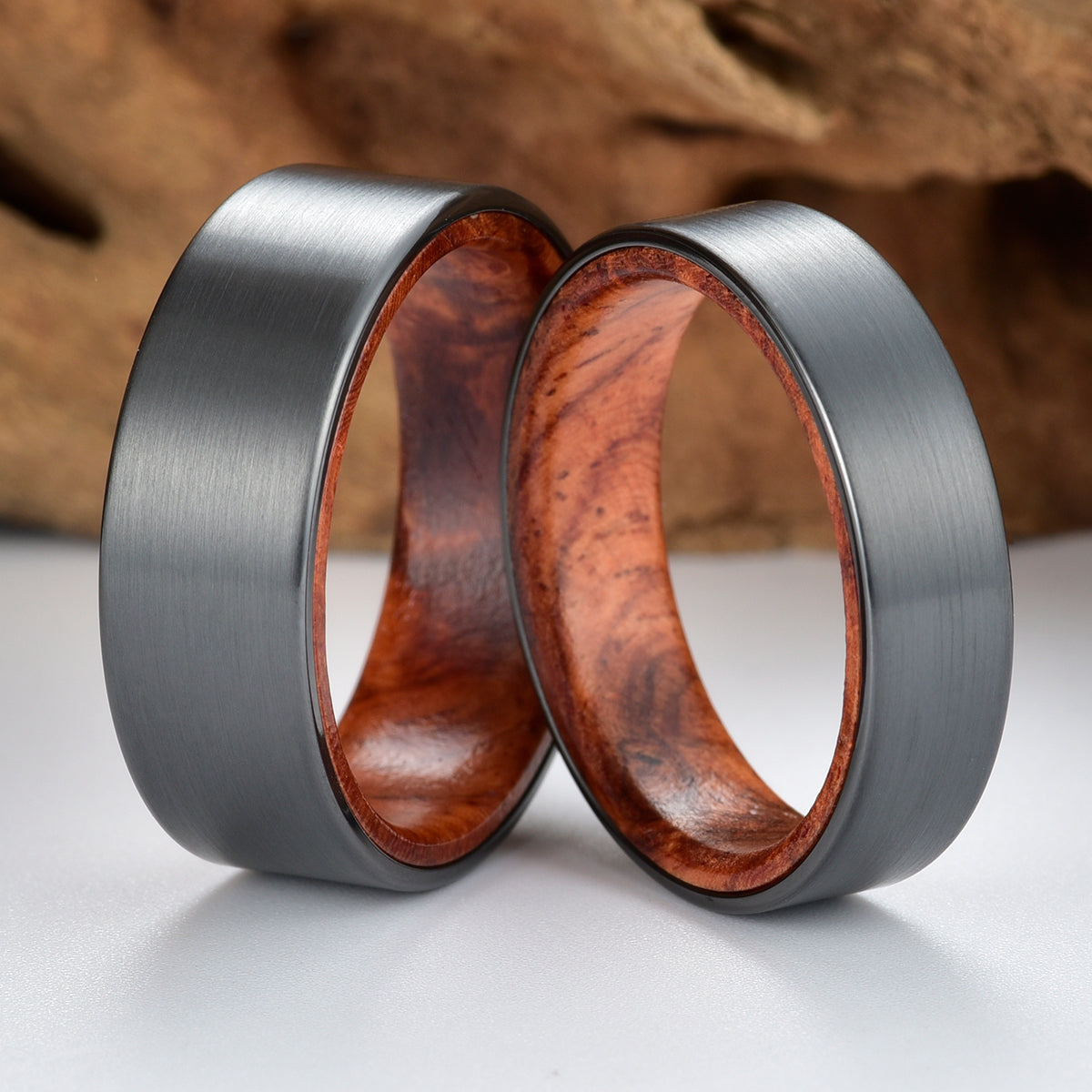 Zirconium Rose Wood Burl Men's Wedding Band 8MM - PRISTINE RINGS
