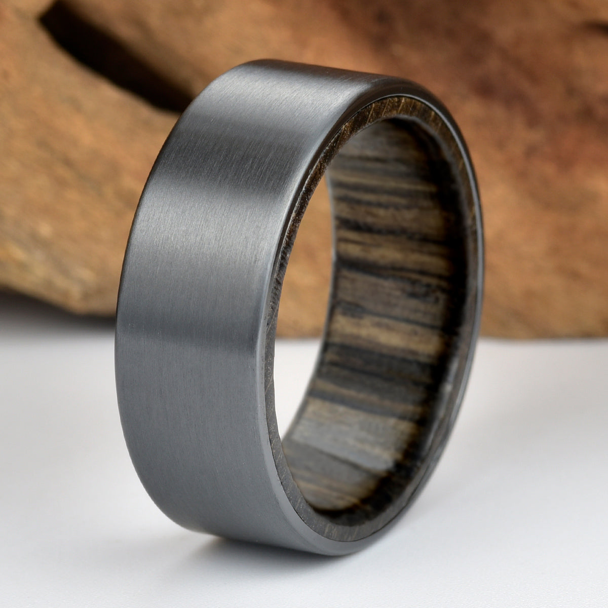 Zirconium Siberian Bog Oak Men's Wedding Band 8MM - PRISTINE RINGS