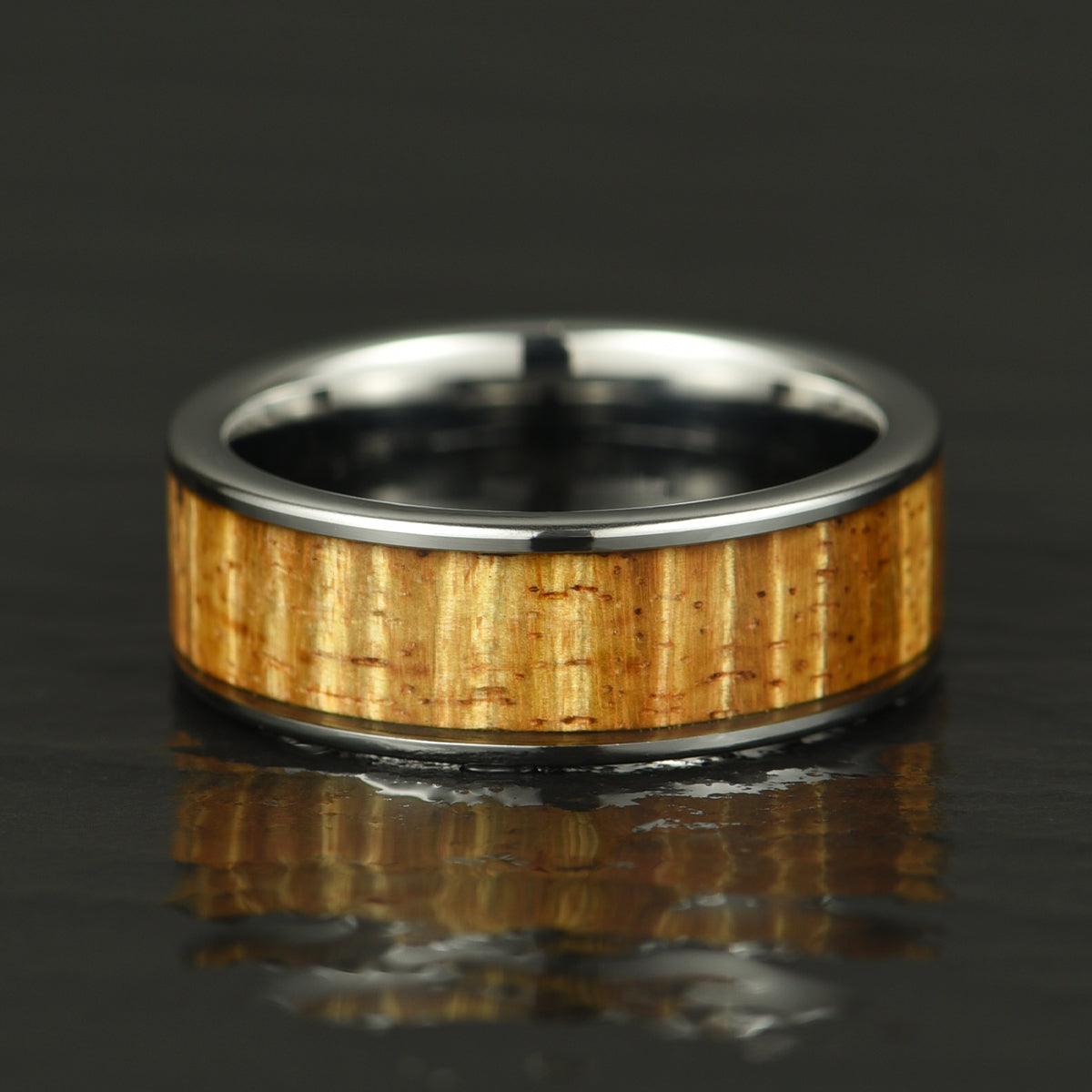 Hawaiian Koa Wood Tungsten Mens Wedding Ring 8MM - PRISTINE RINGS
