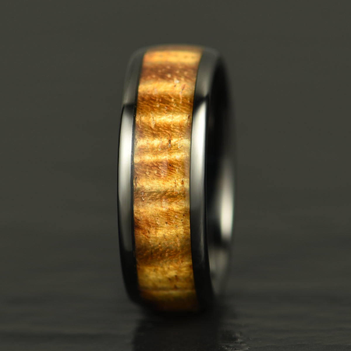 Hawaiian Koa Wood Black Tungsten Mens Wedding Band 8MM