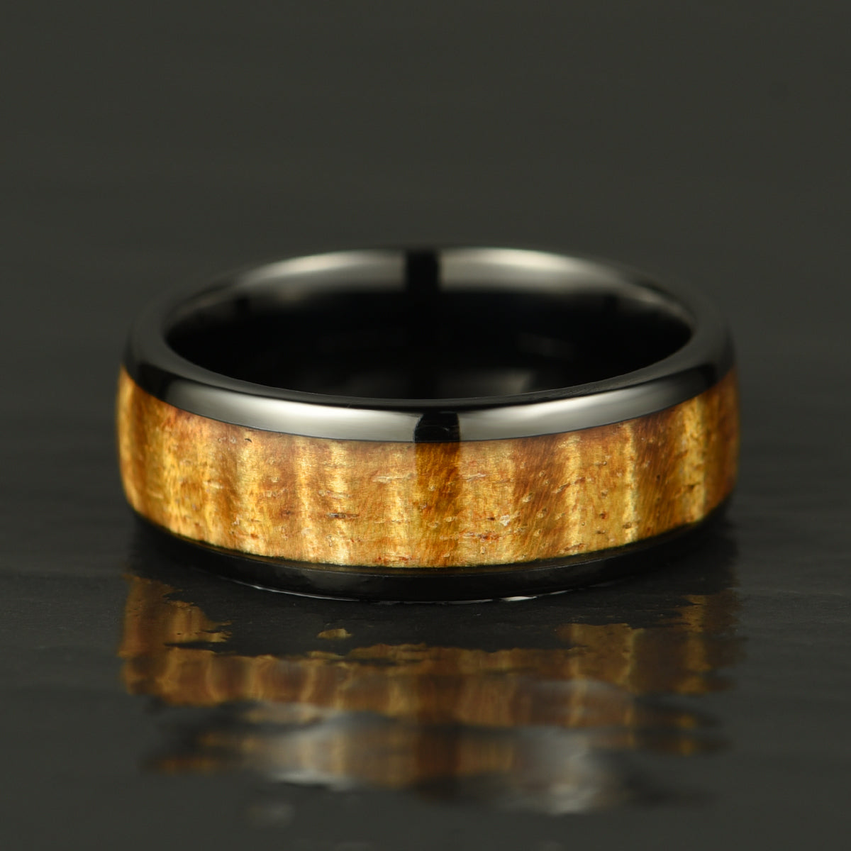 Hawaiian Koa Wood Black Tungsten Mens Wedding Band 8MM