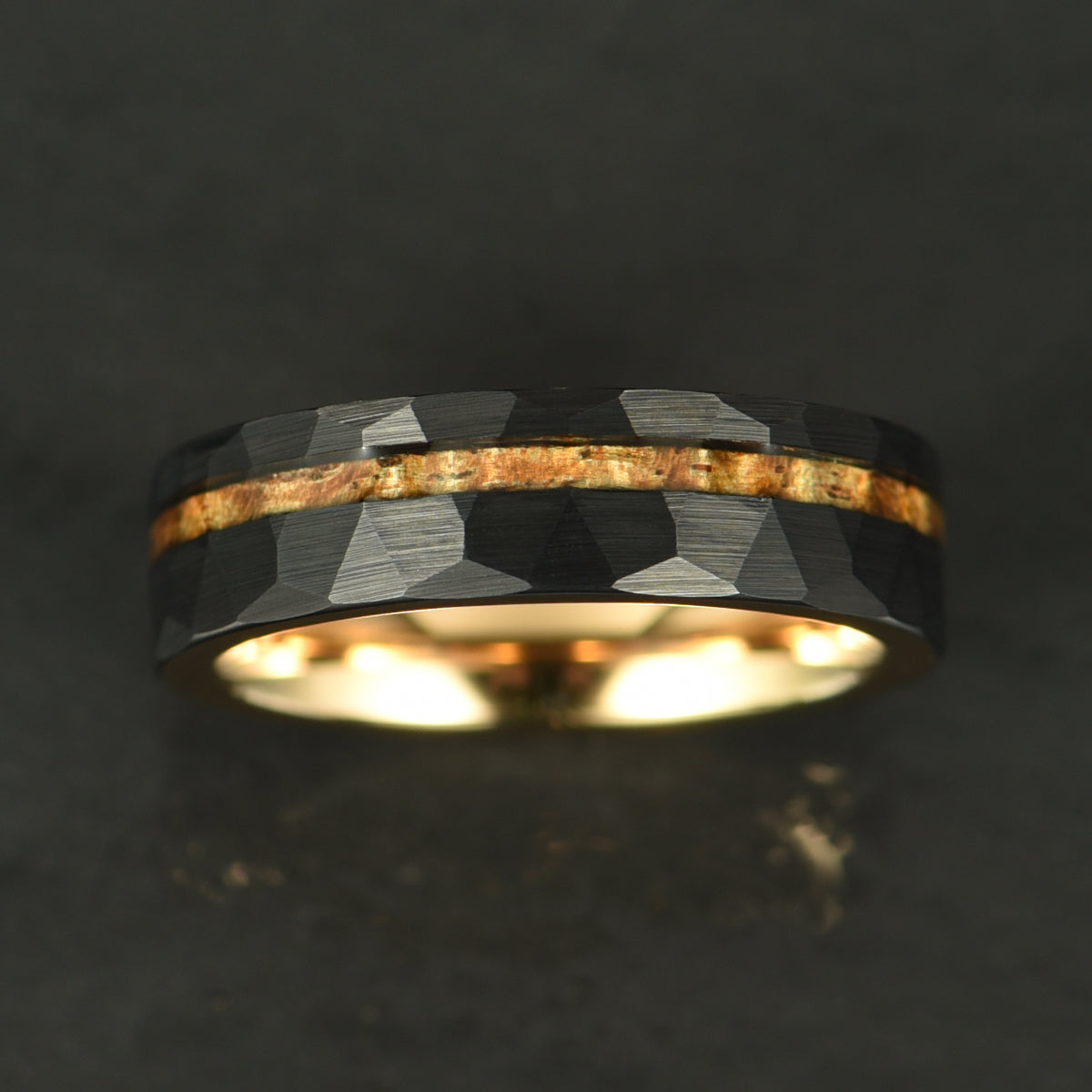 Hammered Tungsten Rose Tungsten Interior Koa Wood Inlay Men's Wedding Band 6MM