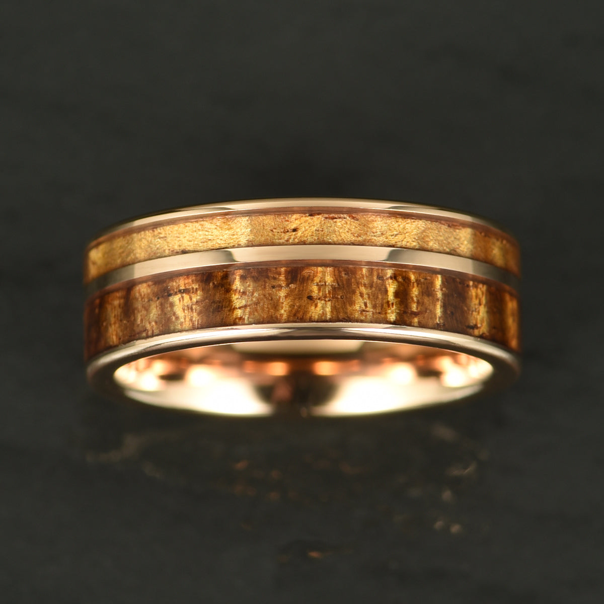 Hawaiian Koa Wood Rose Tungsten Mens Wedding Band 8MM - PRISTINE RINGS
