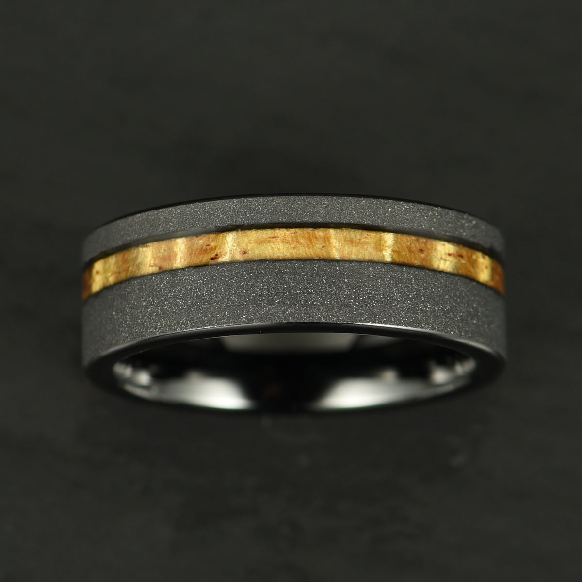 Hawaiian Koa Wood Sandblasted Tungsten Mens Wedding Band 8MM - PRISTINE RINGS