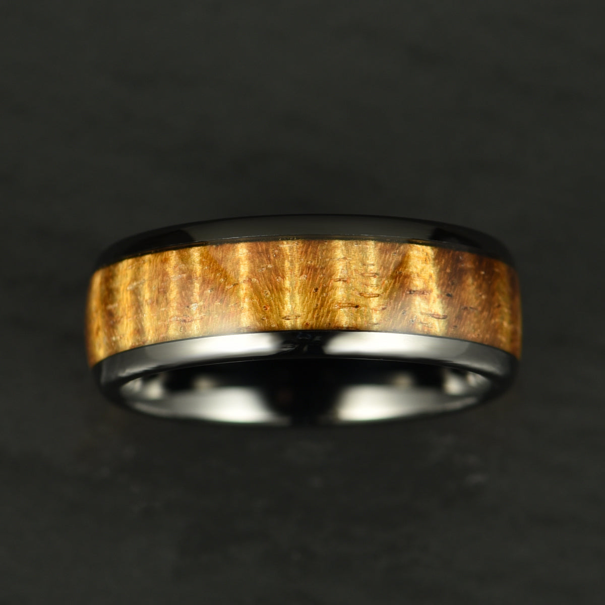 Hawaiian Koa Wood Black Tungsten Mens Wedding Band 8MM