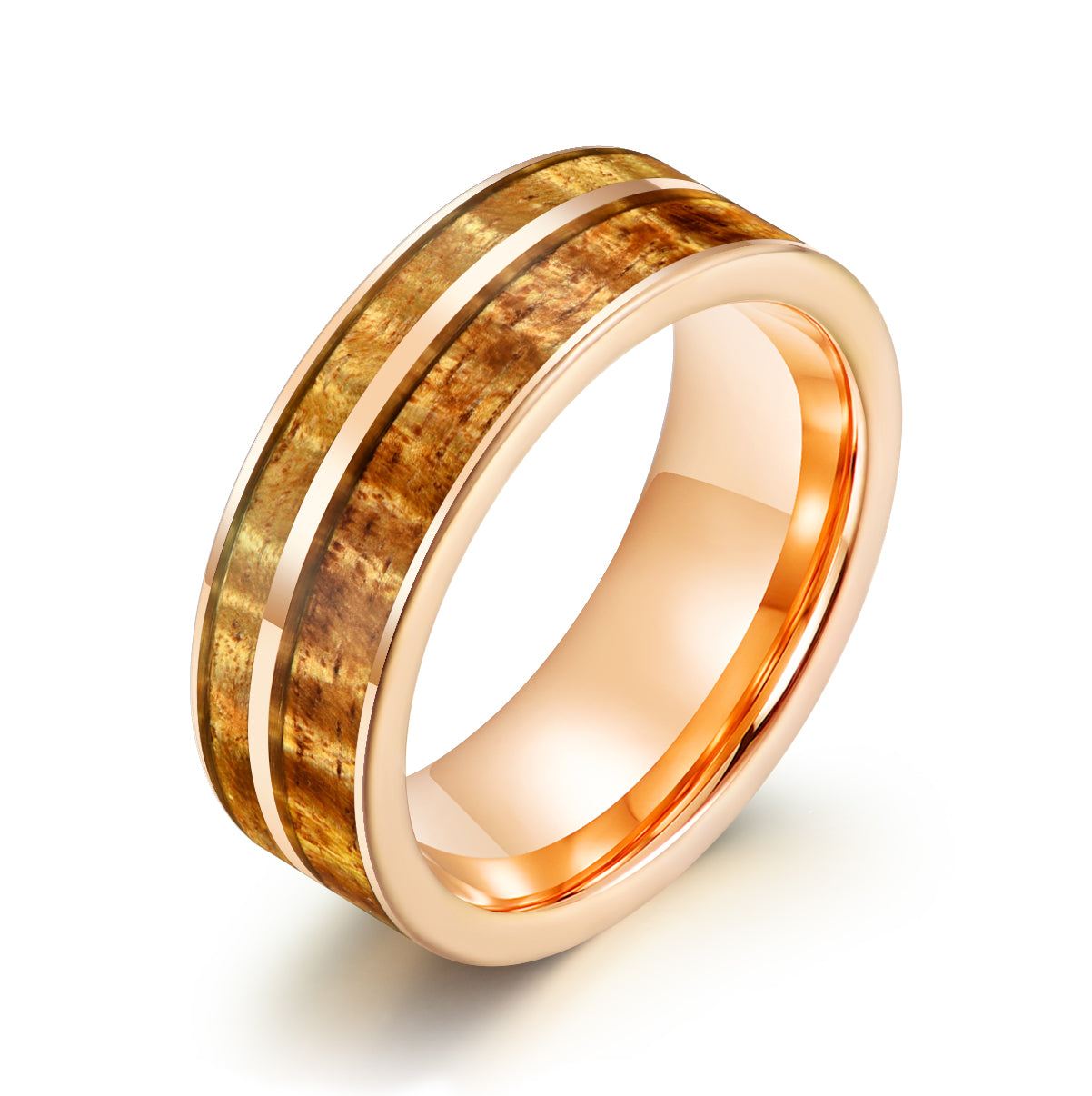 Hawaiian Koa Wood Rose Tungsten Mens Wedding Band 8MM - PRISTINE RINGS