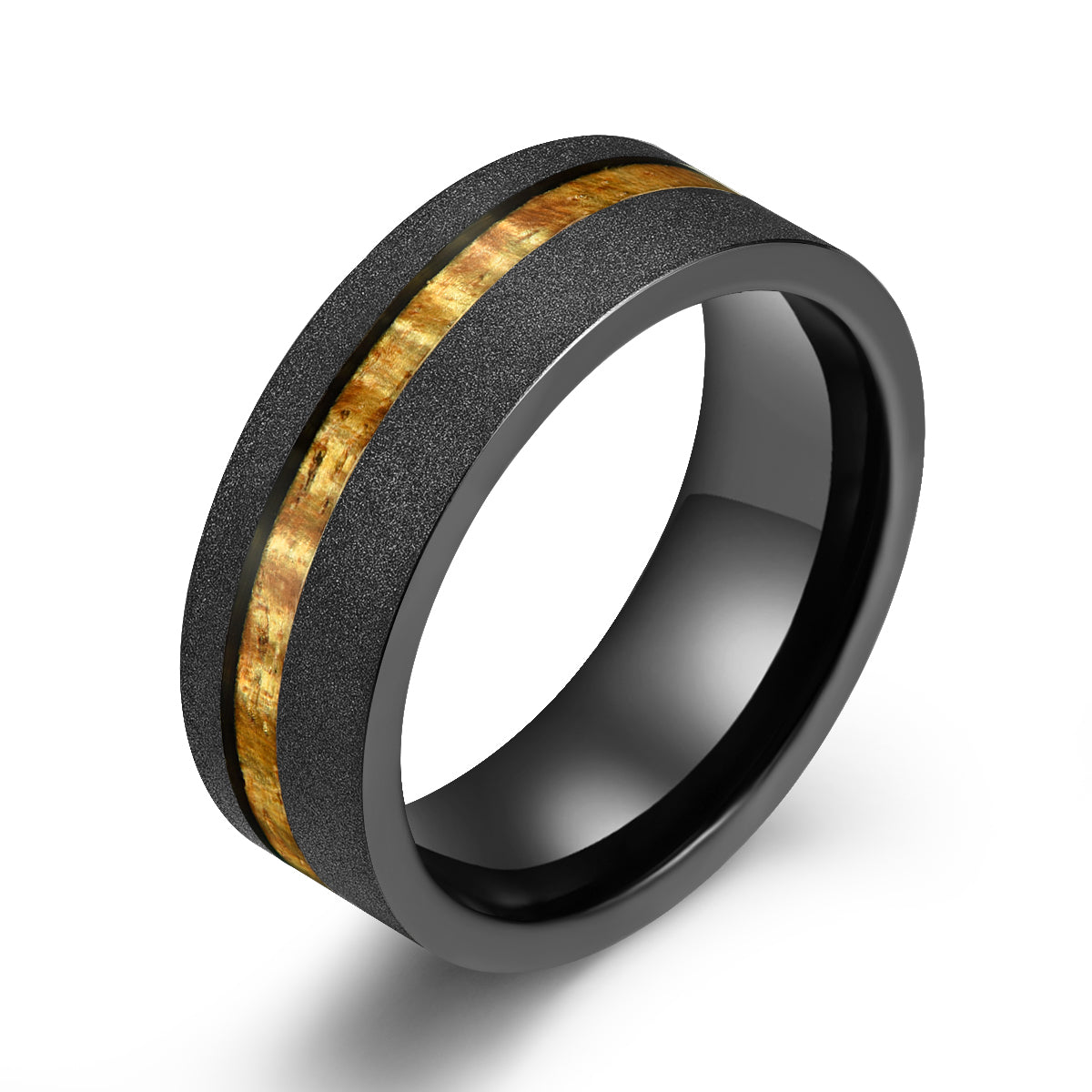 Hawaiian Koa Wood Sandblasted Tungsten Mens Wedding Band 8MM - PRISTINE RINGS