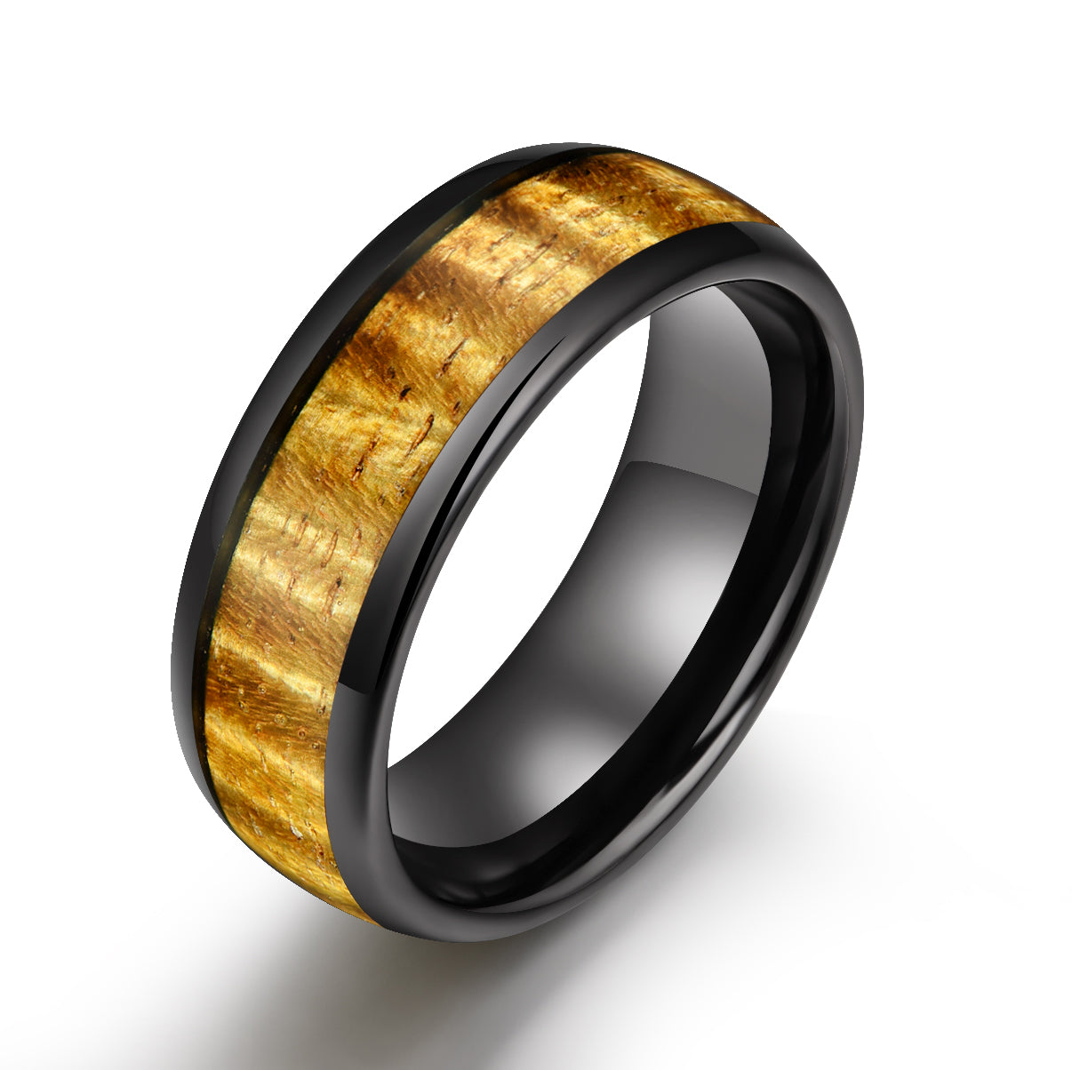 Hawaiian Koa Wood Black Tungsten Mens Wedding Band 8MM