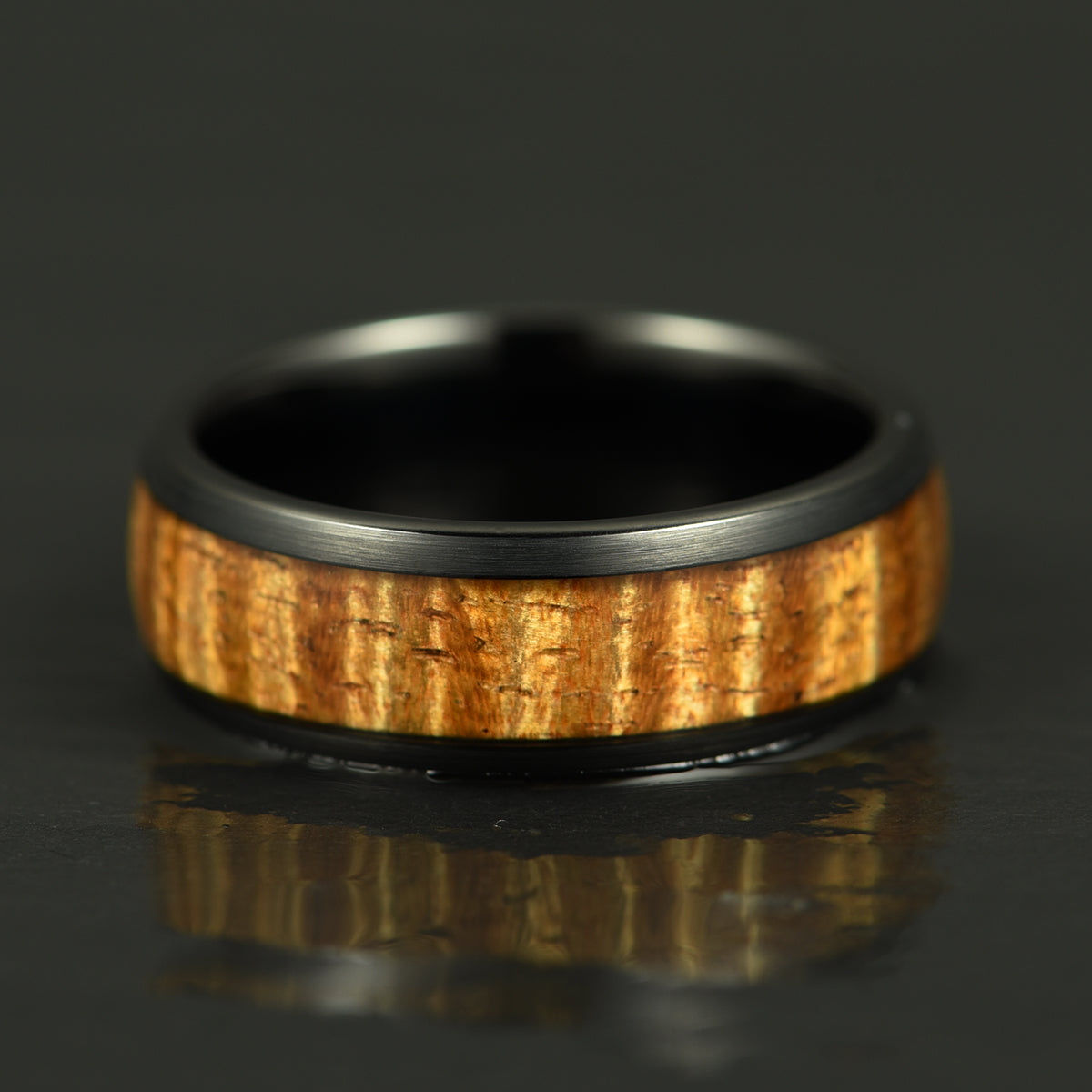 Hawaiian Koa Wood Black Tungsten Mens Wedding Band 8MM