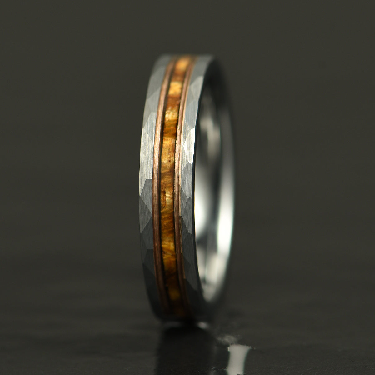Hawaiian Koa Wood Abalone & Guitar String Tungsten Women's Wedding Ring 4MM - PRISTINE RINGS