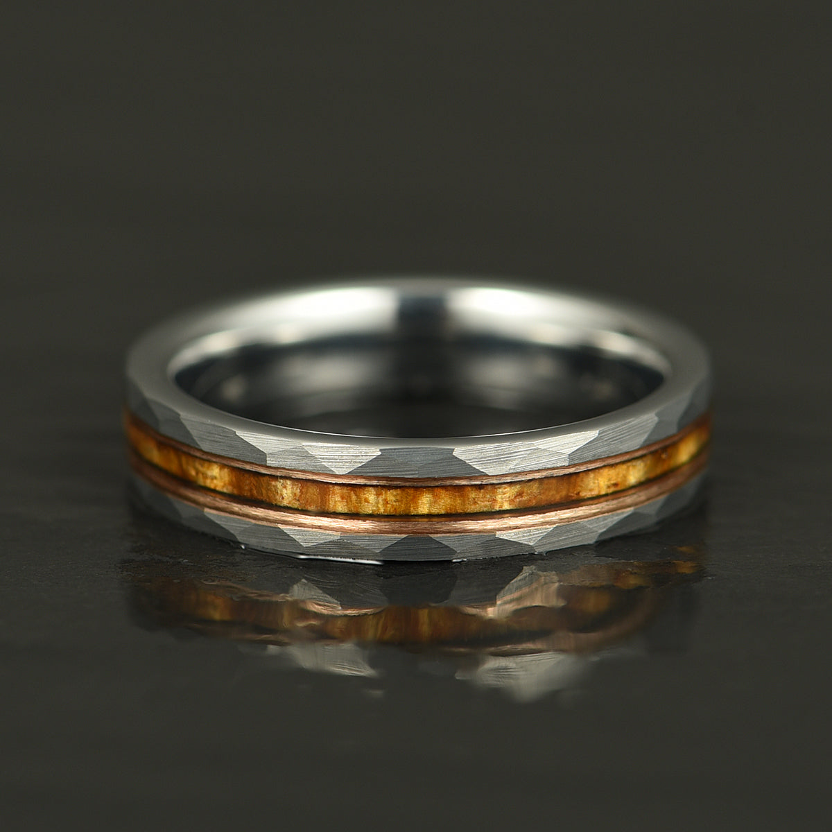 Hawaiian Koa Wood Abalone & Guitar String Tungsten Women's Wedding Ring 4MM - PRISTINE RINGS