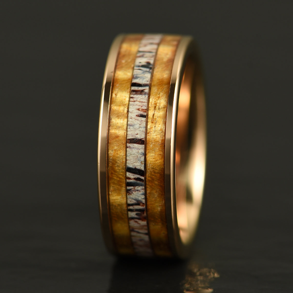 Hawaiian Koa Wood & Antler Rose Tungsten Mens Wedding Band 8MM