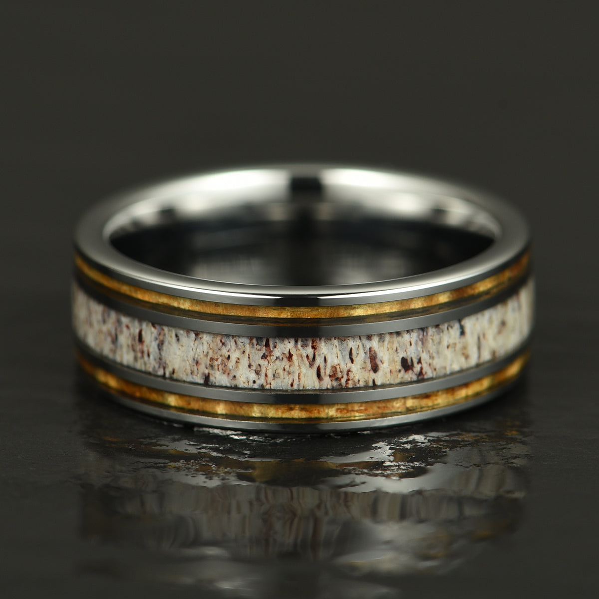 Hawaiian Koa Wood & Antler Tungsten Mens Wedding Band 8MM - PRISTINE RINGS