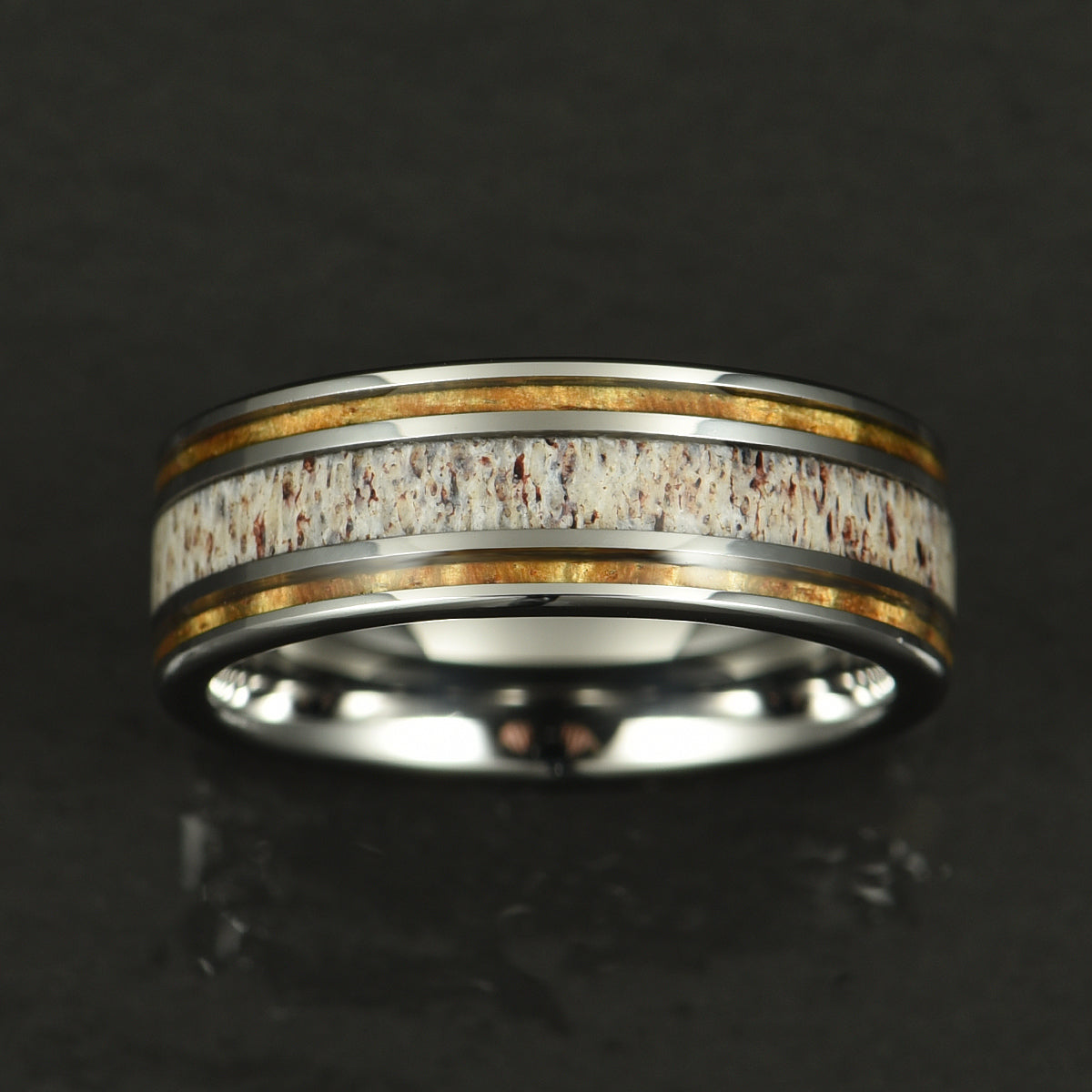 Hawaiian Koa Wood & Antler Tungsten Mens Wedding Band 8MM - PRISTINE RINGS
