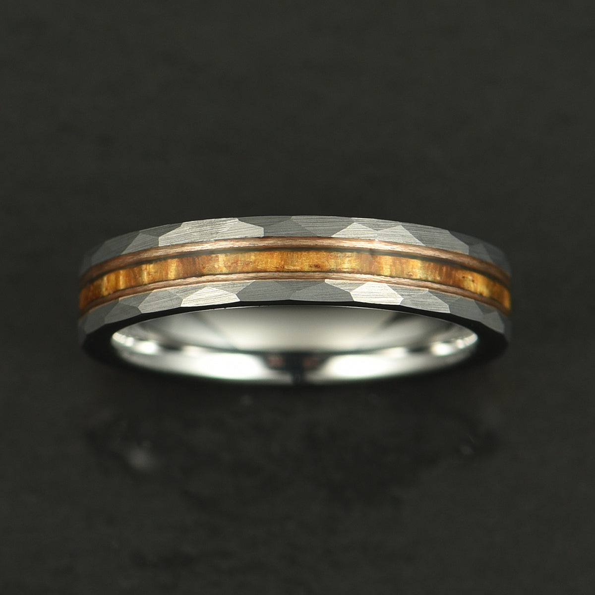 Hawaiian Koa Wood Abalone & Guitar String Tungsten Women's Wedding Ring 4MM - PRISTINE RINGS