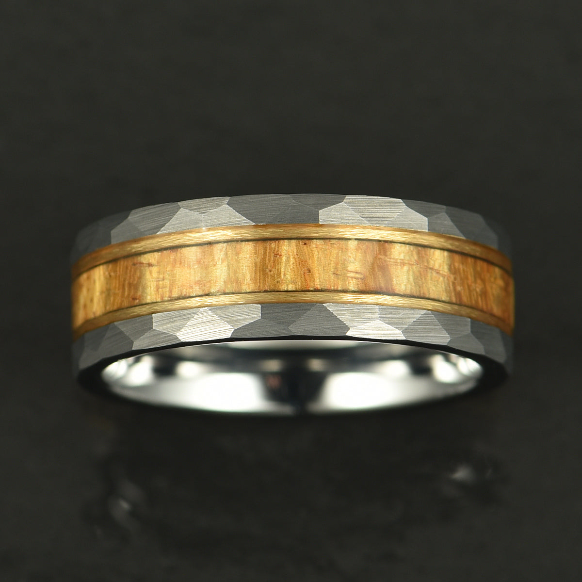 Hawaiian Koa Wood Hammered Tungsten Mens Wedding Band 8MM