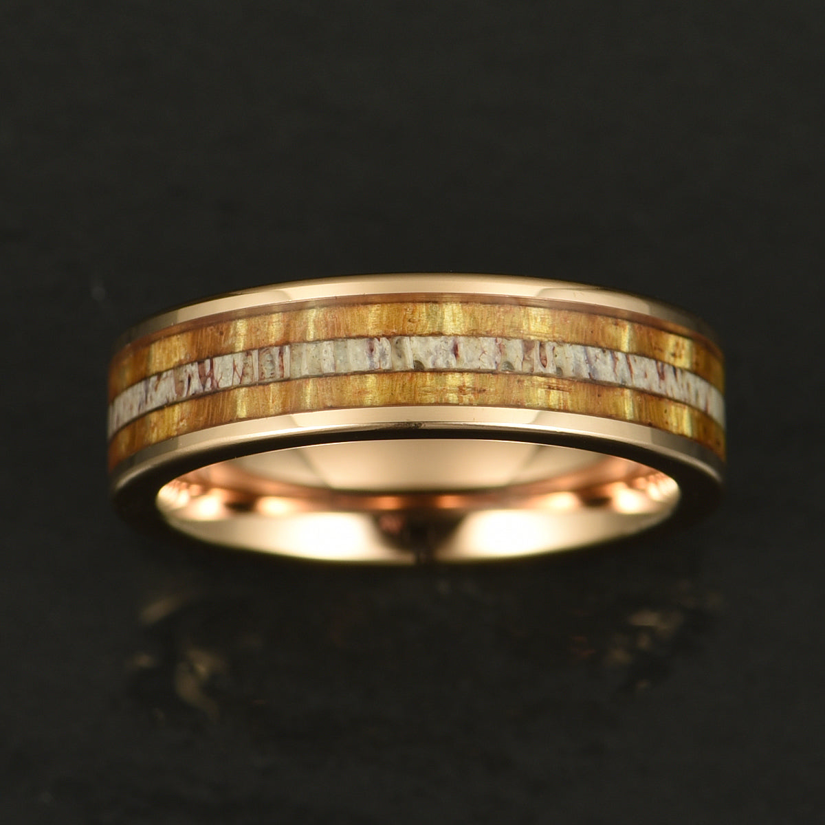 Hawaiian Koa Wood & Antler Rose Tungsten Mens Wedding Band 4MM