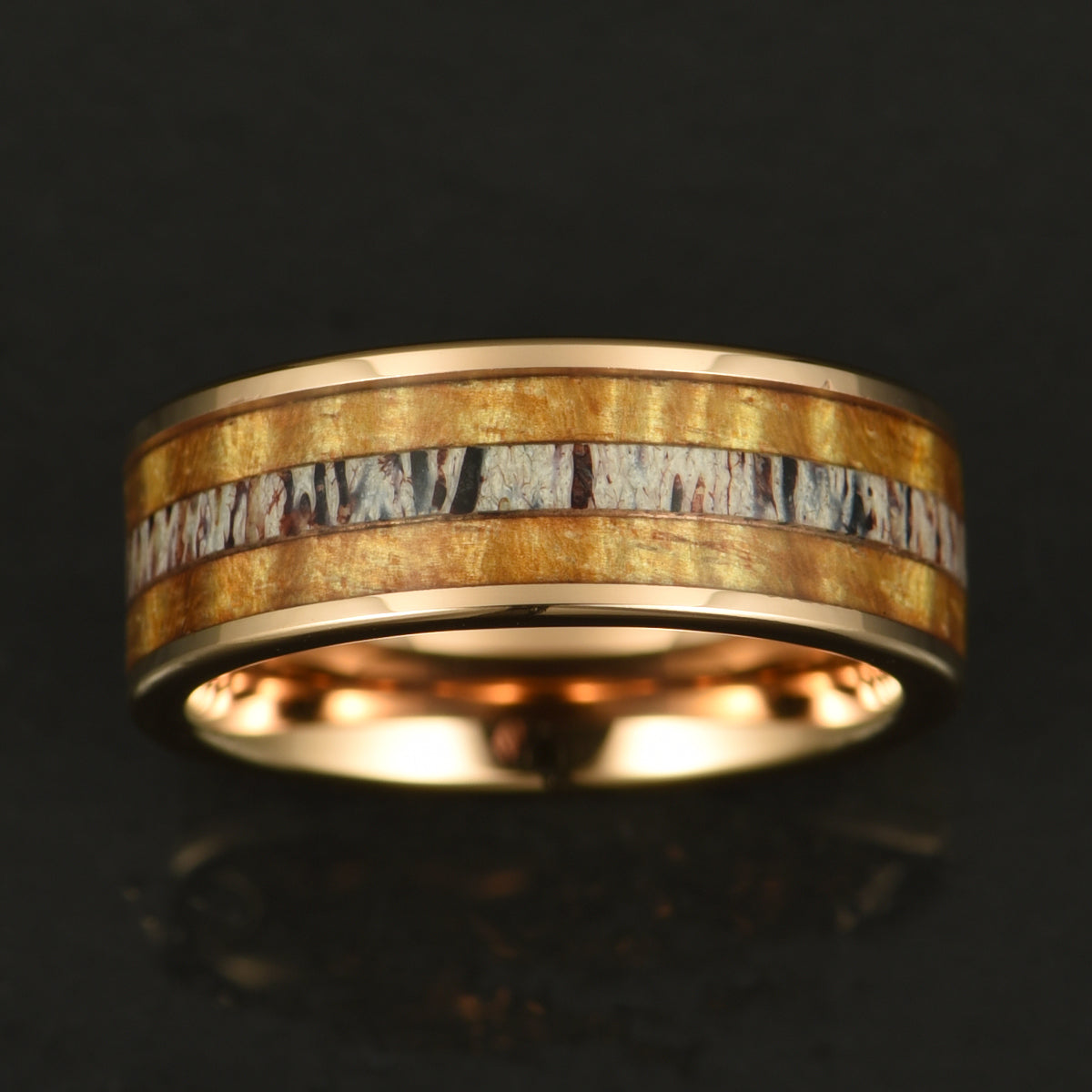 Hawaiian Koa Wood & Antler Rose Tungsten Mens Wedding Band 8MM