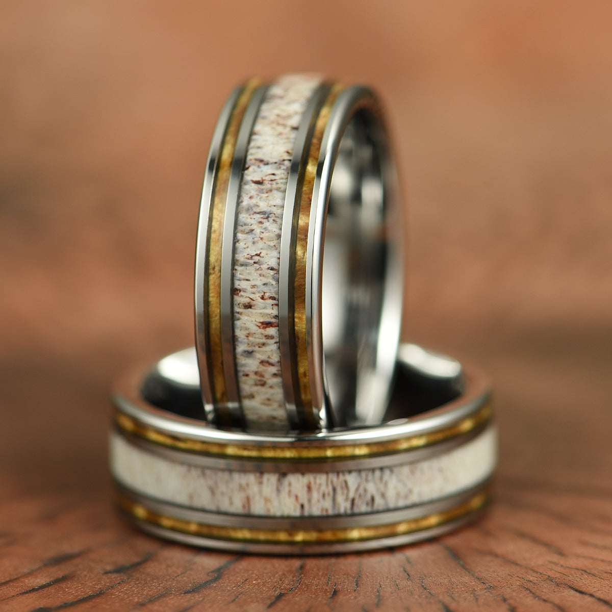 Hawaiian Koa Wood & Antler Tungsten Mens Wedding Band 8MM - PRISTINE RINGS