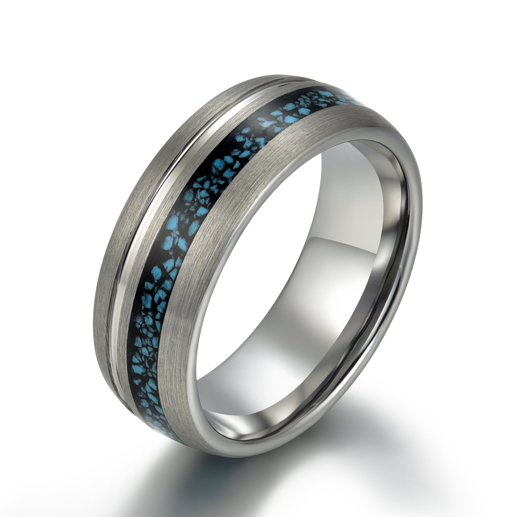 Turquoise Grey Tungsten Men's Wedding Band 8MM - PRISTINE RINGS