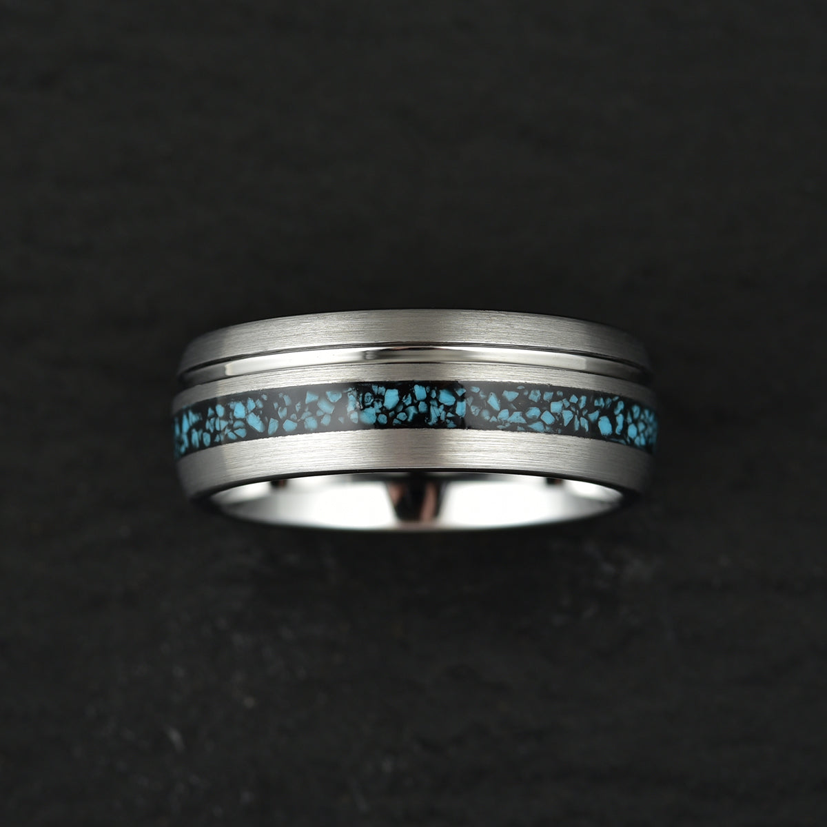 Turquoise Grey Tungsten Men's Wedding Band 8MM - PRISTINE RINGS