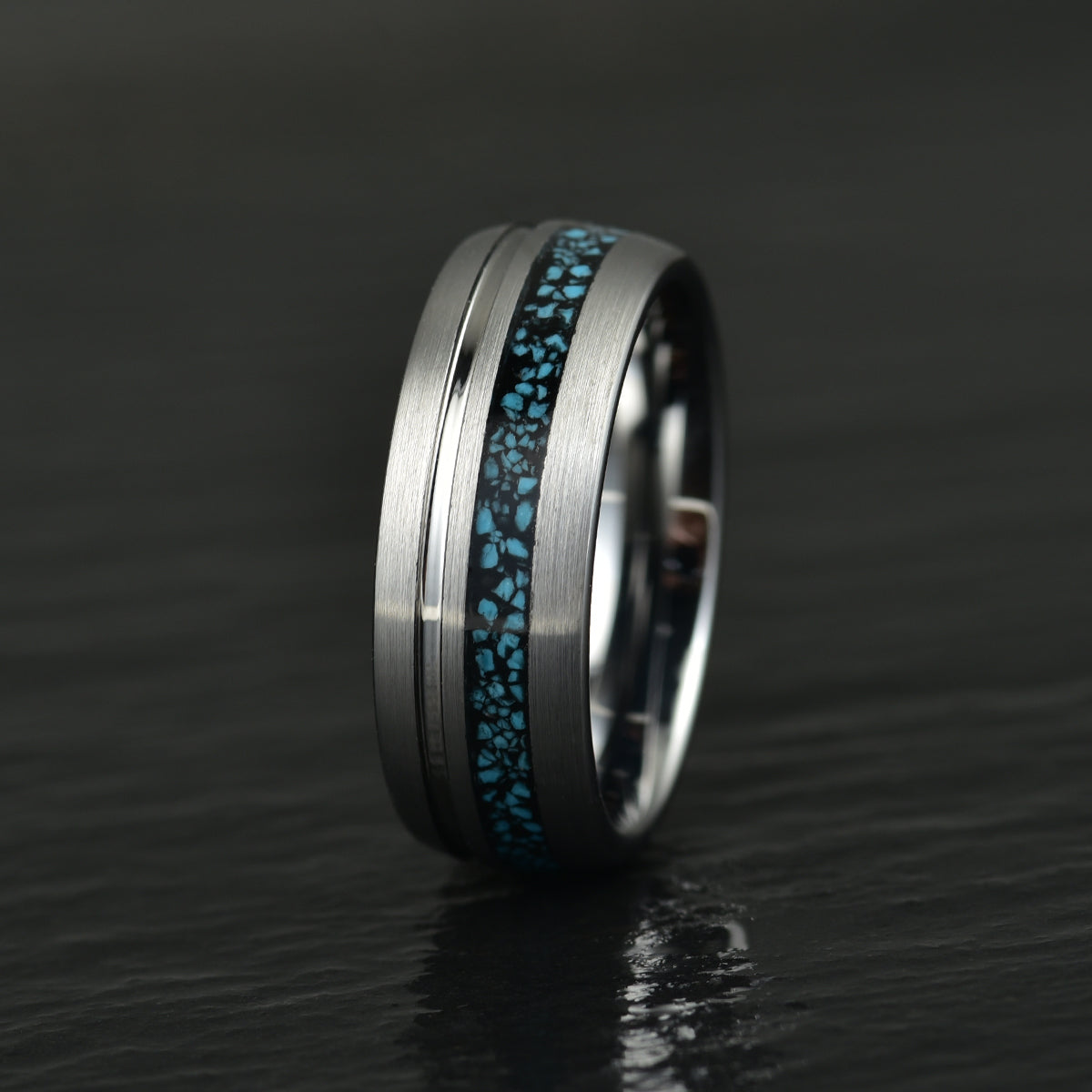 Turquoise Grey Tungsten Men's Wedding Band 8MM