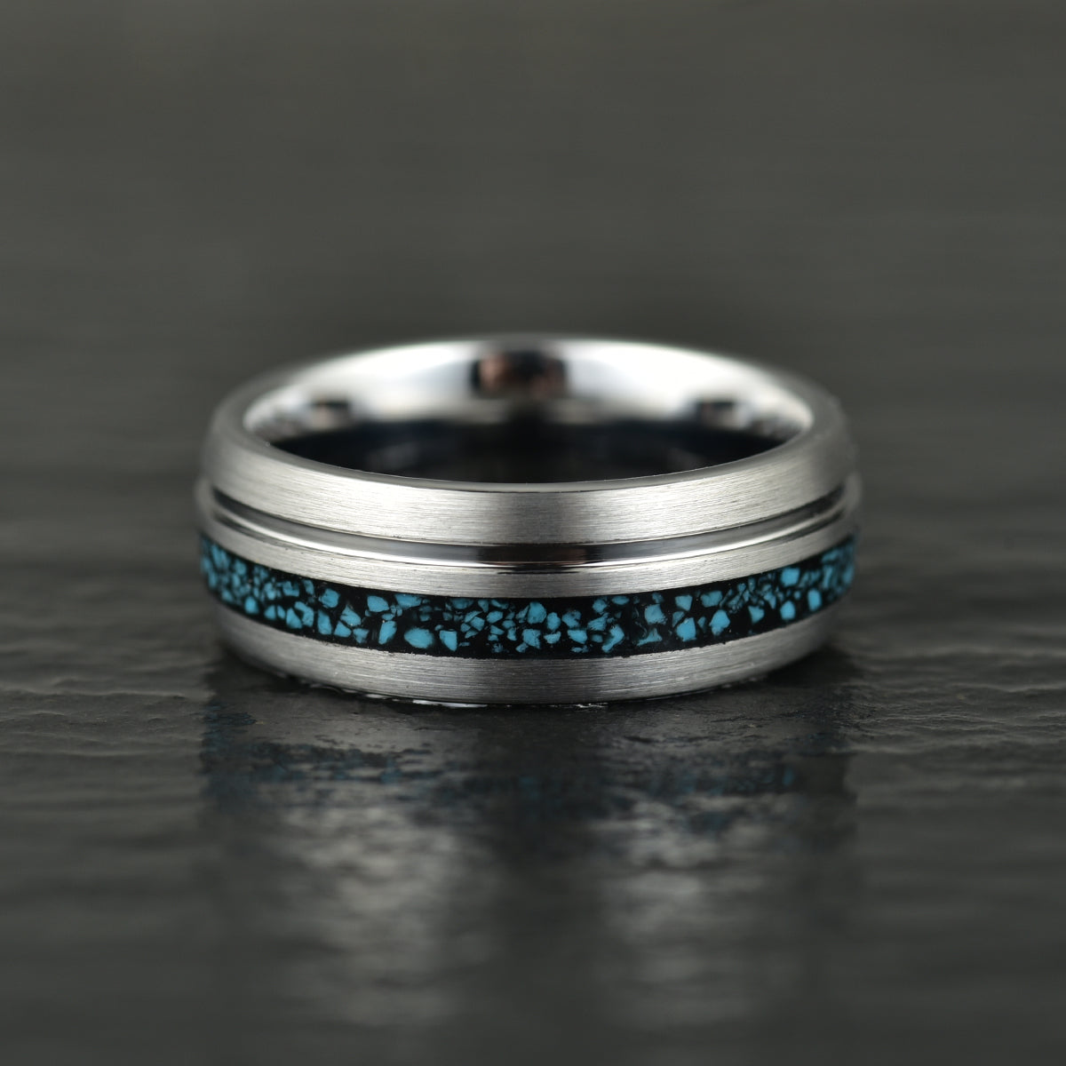 Turquoise Grey Tungsten Men's Wedding Band 8MM - PRISTINE RINGS