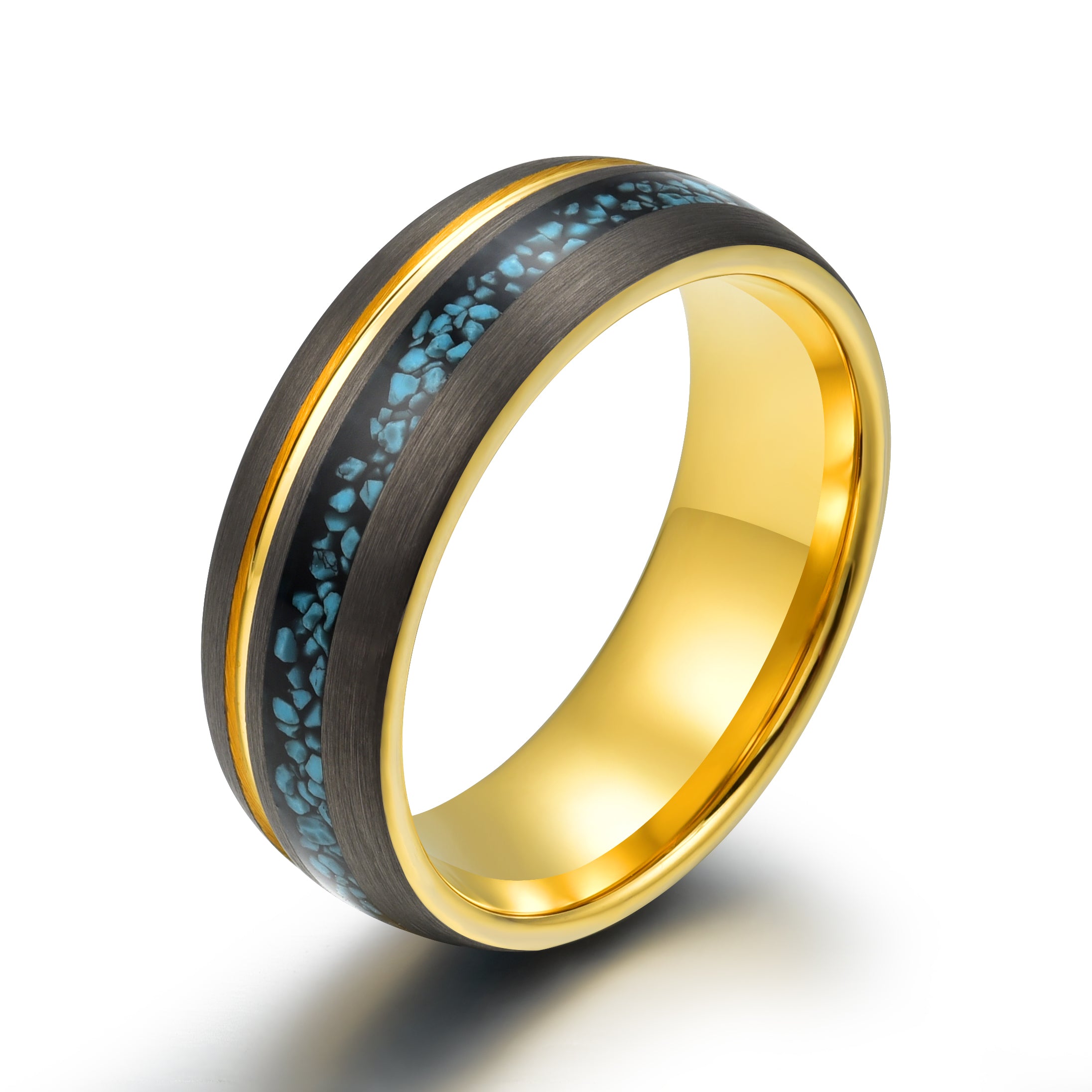 Turquoise Yellow Tungsten Men's Wedding Band 8MM - PRISTINE RINGS