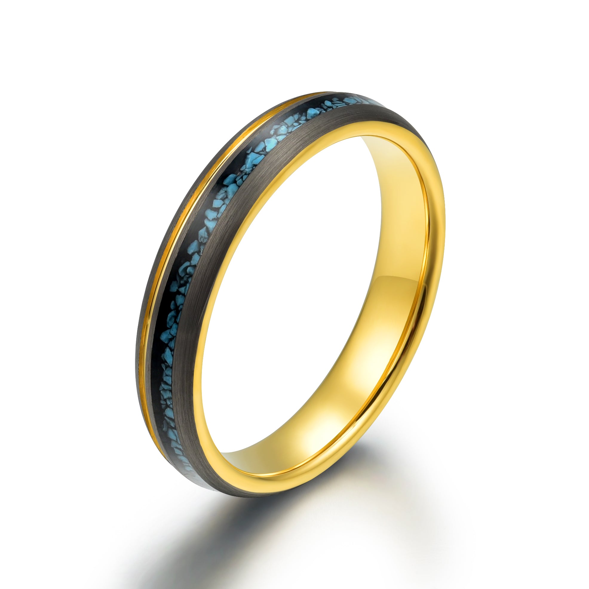 Yellow Tungsten Crushed Turquoise Women's Wedding Band 4MM - PRISTINE RINGS