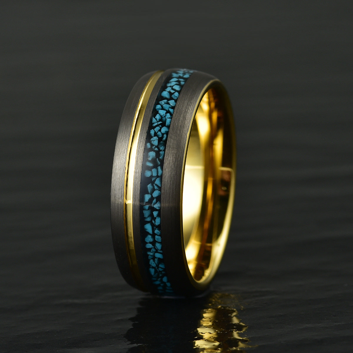 Turquoise Yellow Tungsten Men's Wedding Band 8MM